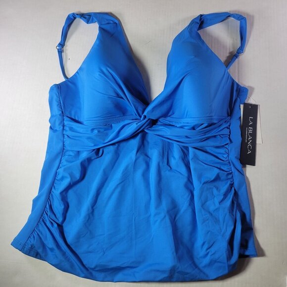 La Blanca Blue Twist Front Tie Back Adjustable Tankini Swim Top Size 16 - Picture 1 of 6